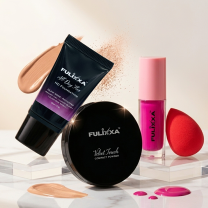 Fulixxa all in one makeup kit including compact powder blush foundation and blending sponge