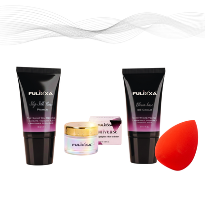 Fulixxa starter makeup kit containing compact powder blush foundation and makeup sponge for flawless finish