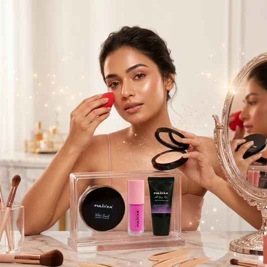 Fulixxa face makeup essentials kit with foundation compact blush and beauty blender sponge